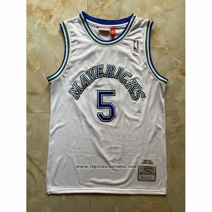 Camiseta Dallas Mavericks Jason Kidd NO 5 Mitchell & Ness 1994-95 Blanco